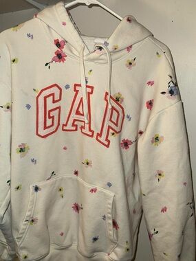 GAP Cream Hoodie with Blue and Red Floral Detail